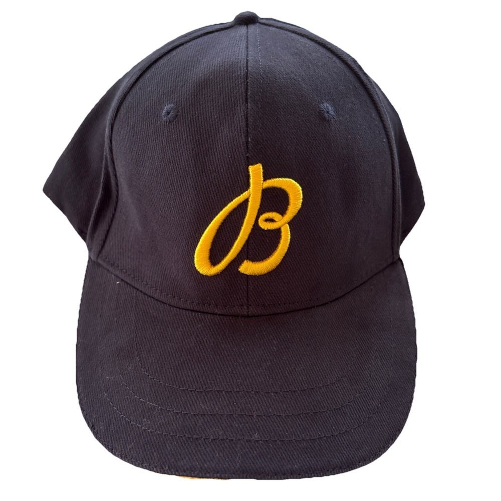 NEW Breitling 1884 Leather Strapback Hat Cotton Navy Blue Embroidered Yellow